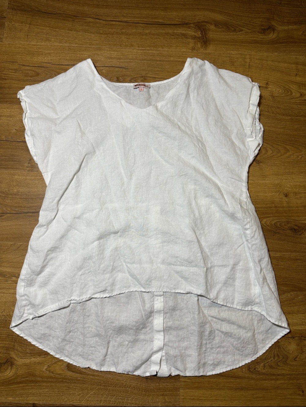 Zucar White 100% Linen V-Neck High-Low Women's Top XL
